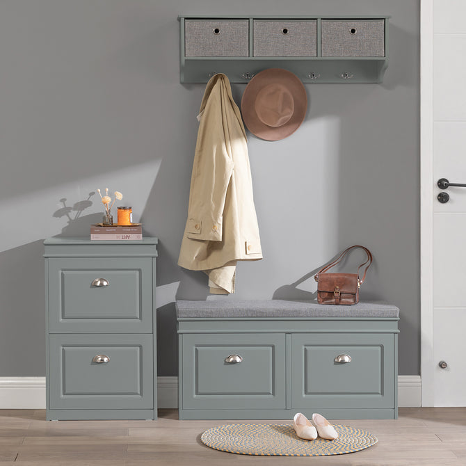 Haotian FSR64-HG, Grey Storage Bench with Drawers and Padded Seat Cushion, Hallway Bench Shoe Cabinet Shoe Bench Image 6