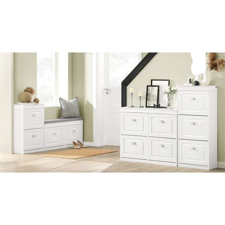 Haotian FSR64-W White Storage Bench Shoe Cabinet with Padded Cushion 41x9 inches Image 7