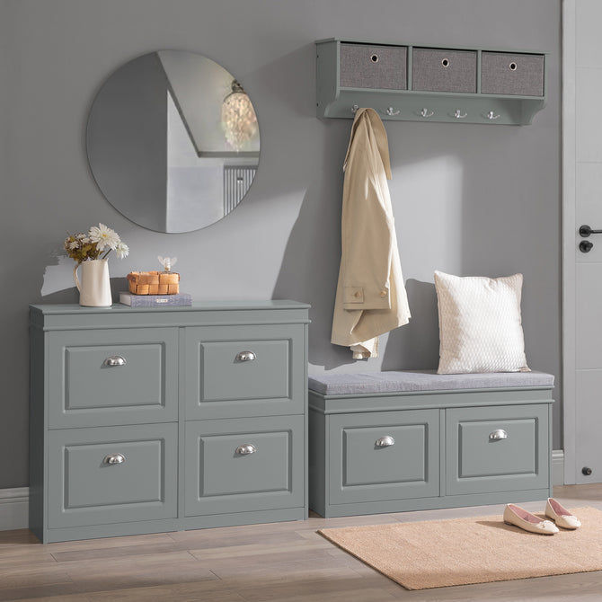 Haotian FSR64-HG, Grey Storage Bench with Drawers and Padded Seat Cushion, Hallway Bench Shoe Cabinet Shoe Bench Image 7