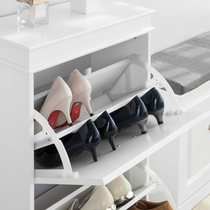 Haotian White Shoe Cabinet Organizer 2 Drawer Shoe Rack FSR78-W MDF Storage Unit Image 6