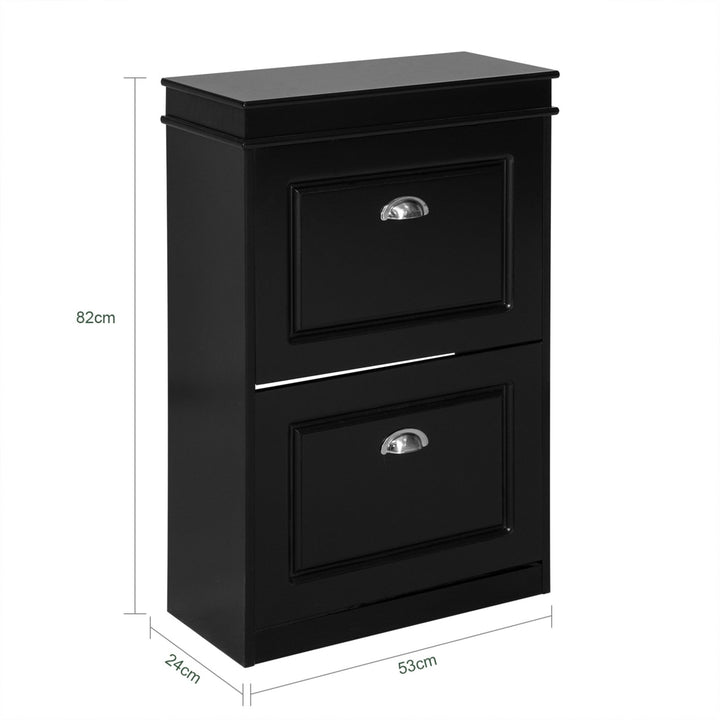 Haotian Black Shoe Cabinet 2 Drawer Shoe Rack Storage MDF FSR78-SCH 21.3in Image 3