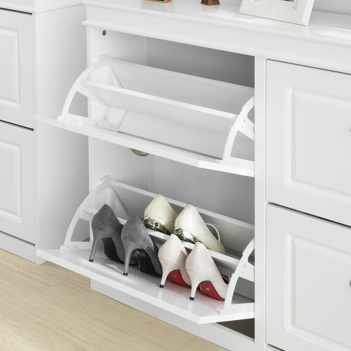 Haotian FSR79-W, White Shoe Cabinet with 4 Flip Drawers, Freestanding Shoe Rack, Cupboard Organizer Unit Image 4