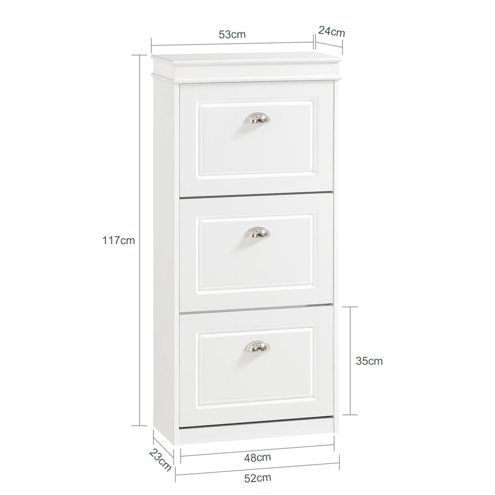 Haotian FSR94-W, White Shoe Cabinet with 3 Flip Drawers, Freestanding Shoe Rack, Shoe Storage Cupboard Organizer Unit Image 2