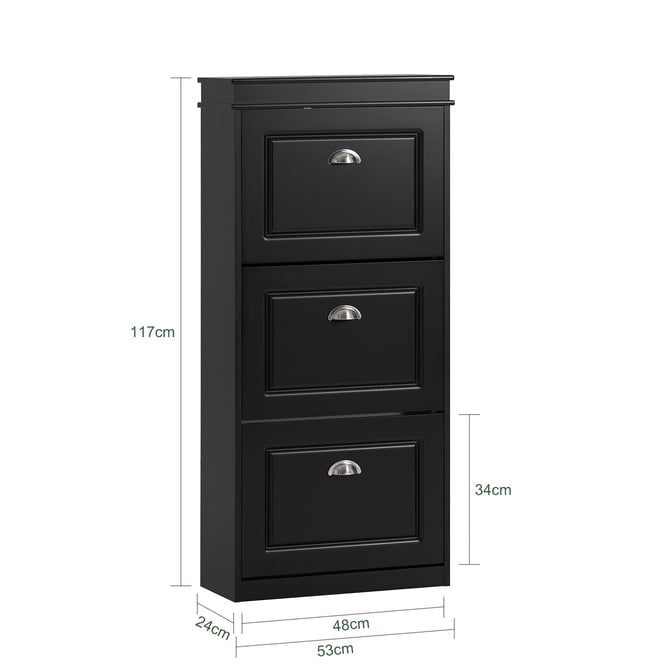 Haotian FSR94-SCH, Black Shoe Cabinet with 3 Flip Drawers, Freestanding Shoe Rack, Shoe Storage Cupboard Organizer Unit Image 3
