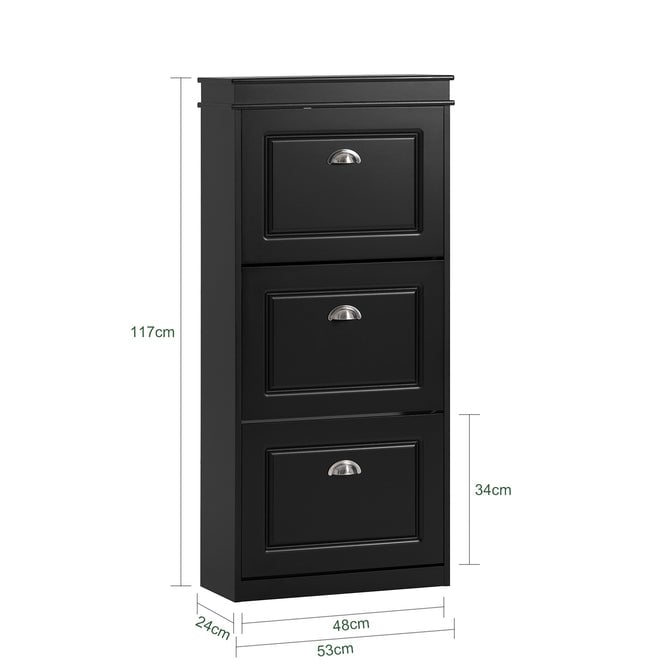 Haotian Black Shoe Cabinet FSR94-SCH 3 Flip Drawers Freestanding Storage Unit Image 3