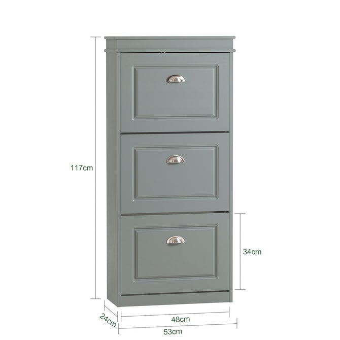 Haotian FSR94-HG, Grey Shoe Cabinet with 3 Flip Drawers, Freestanding Shoe Rack, Shoe Storage Cupboard Organizer Unit Image 3