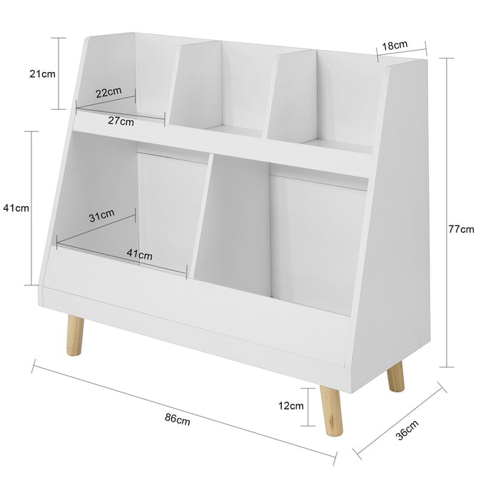 Haotian KMB19-W White Kids Bookcase 5 Compartment Storage Organizer MDF 34in Image 2