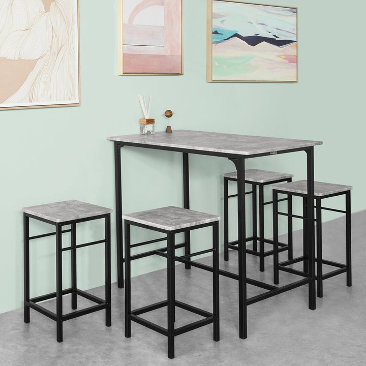 Haotian Bar Set 5 Pieces Table and 4 Stools MDF Steel Home Kitchen Dining Set Image 1