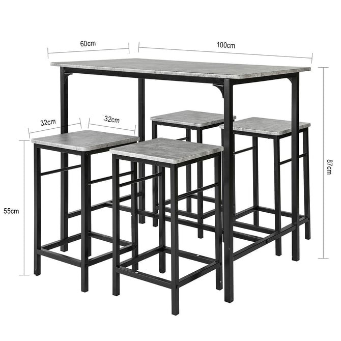 Haotian Bar Set 5 Pieces Table and 4 Stools MDF Steel Home Kitchen Dining Set Image 2