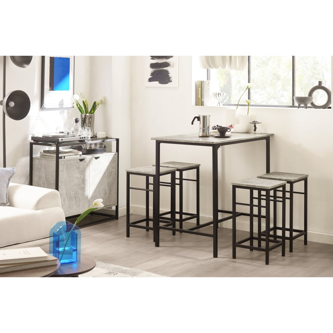 Haotian Bar Set 5 Pieces Table and 4 Stools MDF Steel Home Kitchen Dining Set Image 5