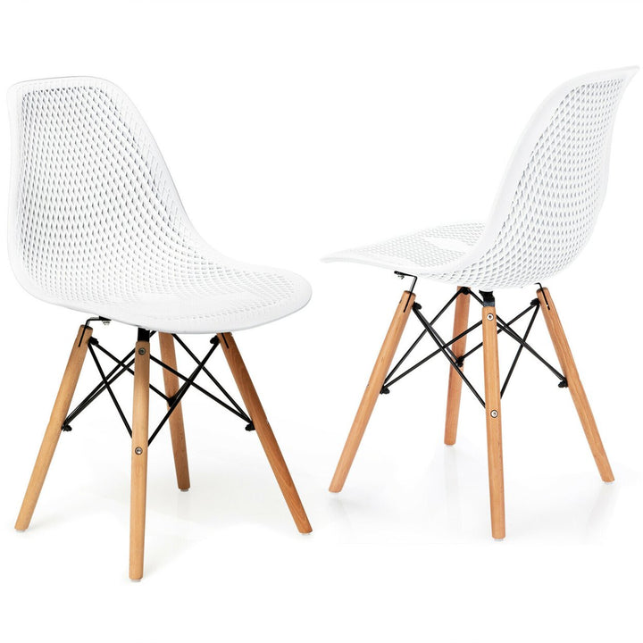 2PCS Modern DSW Dining Chair Office Home w/ Mesh Design Wooden Legs Image 4