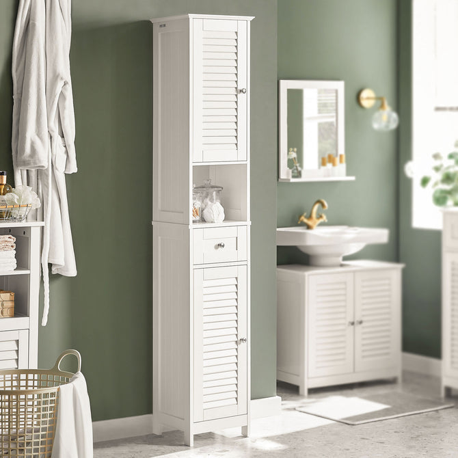 Haotian White Floor Standing Bathroom Storage Cabinet Linen Tower FRG236-W 66.9in Image 1