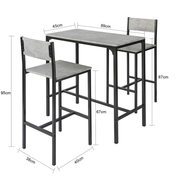 Haotian OGT03-HG, Bar Set-1 Bar Table and 2 Stools, 3 Pieces Home Kitchen Breakfast Bar Set Furniture Dining Set Image 3