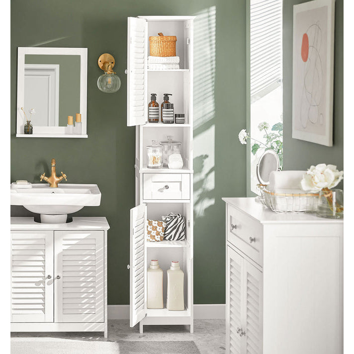 Haotian White Floor Standing Bathroom Storage Cabinet Linen Tower FRG236-W 66.9in Image 2