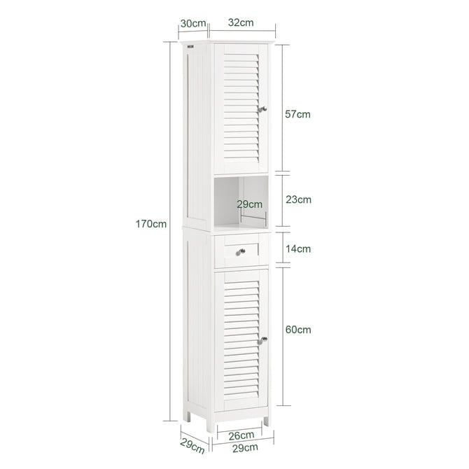 Haotian White Floor Standing Bathroom Storage Cabinet Linen Tower FRG236-W 66.9in Image 3