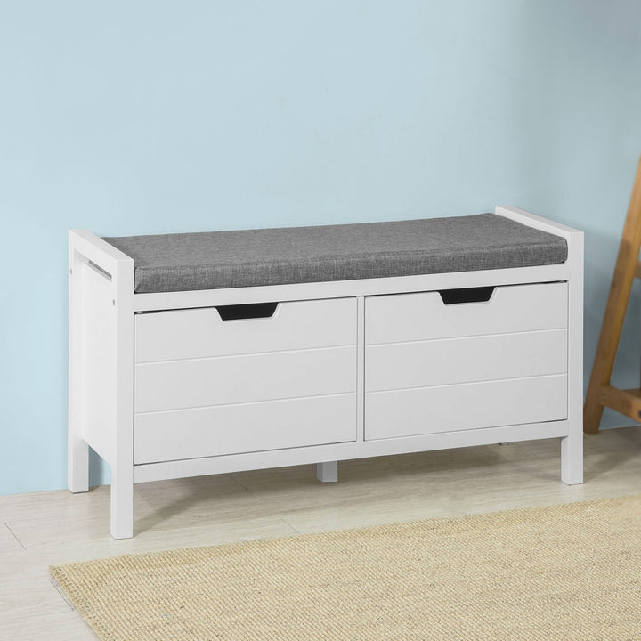 Haotian FSR63-W, White Shoe Bench Shoe Rack Shoe Cabinet Hallway Storage Bench with Seat Cushion Image 1