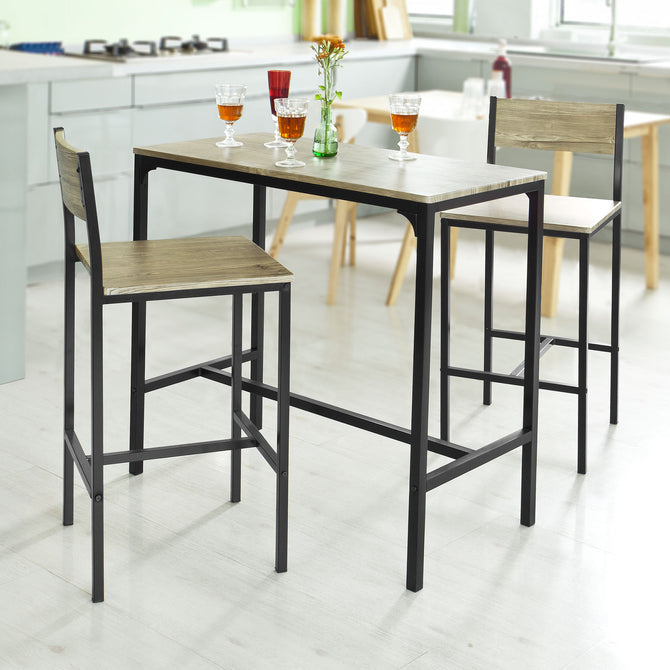 Haotian OGT03-N 3 Piece Dining Set Bar Table with 2 Stools MDF Metal Black Image 6