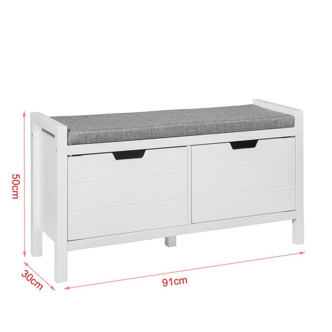 Haotian FSR63-W, White Shoe Bench Shoe Rack Shoe Cabinet Hallway Storage Bench with Seat Cushion Image 2