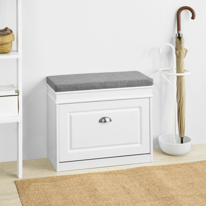 Haotian FSR82-K-W Shoe Bench White Hallway Storage Cabinet with Cushion 60cm Image 2