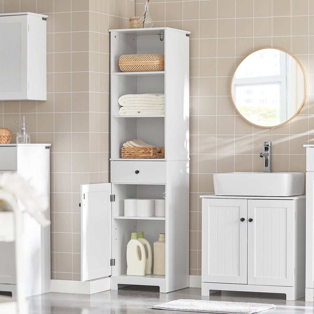 Haotian BZR17-W, Floor Standing Tall Bathroom Storage Cabinet with Shelves and Drawers,Linen Tower Bath Cabinet, Cabinet Image 2