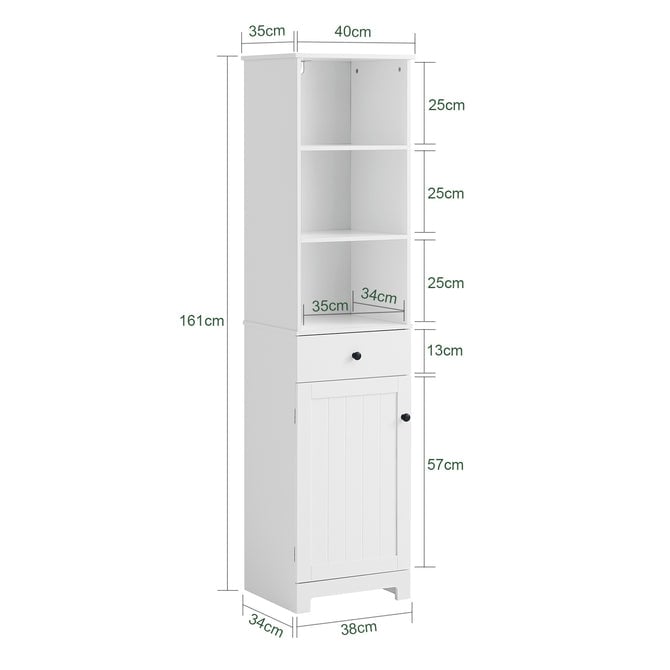 Haotian BZR17-W White Floor Standing Tall Bathroom Storage Cabinet with Shelves Image 3