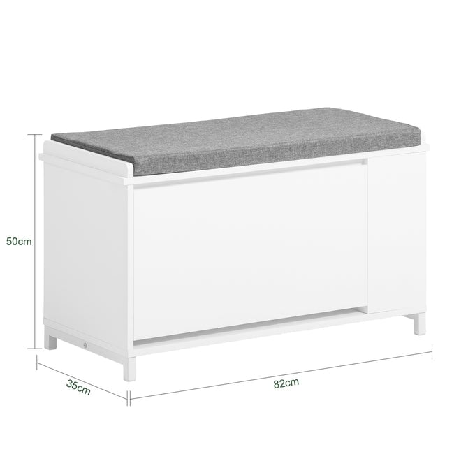 Haotian FSR105-W, White Flip-Drawer Shoe Bench, Storage Bench with Side Shelf and Removable Seat Cushion Image 2