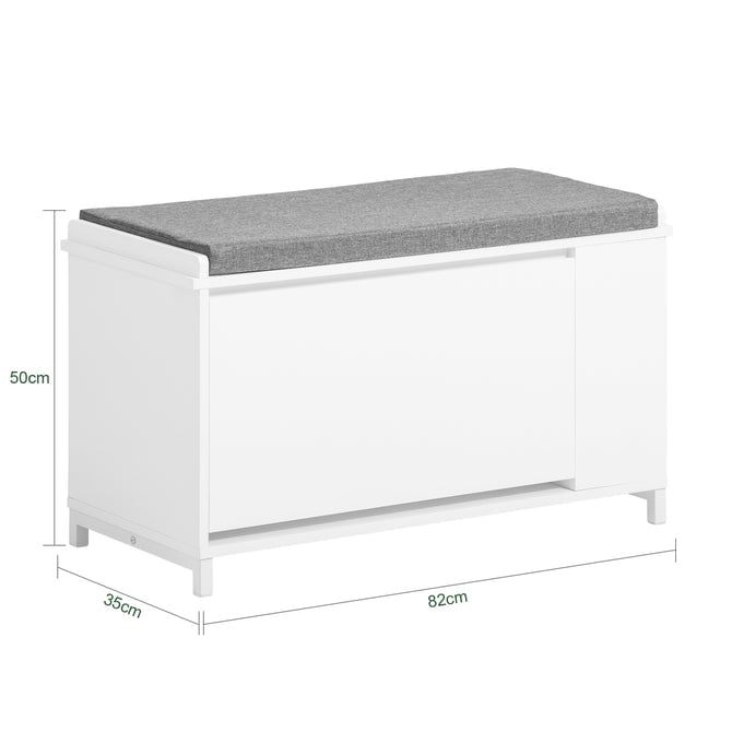 Haotian FSR105-W White Shoe Bench Storage with Cushion Side Shelf MDF 32.3in Image 2