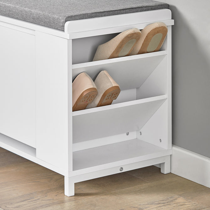 Haotian FSR105-W White Shoe Bench Storage with Cushion Side Shelf MDF 32.3in Image 6