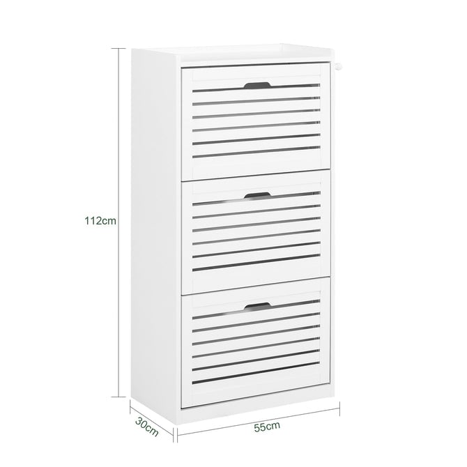 Haotian FSR108-W, White Shoe Cabinet with 3 Flip Drawers, Freestanding Shoe Rack with Hooks, Shoe Storage Cupboard Image 3