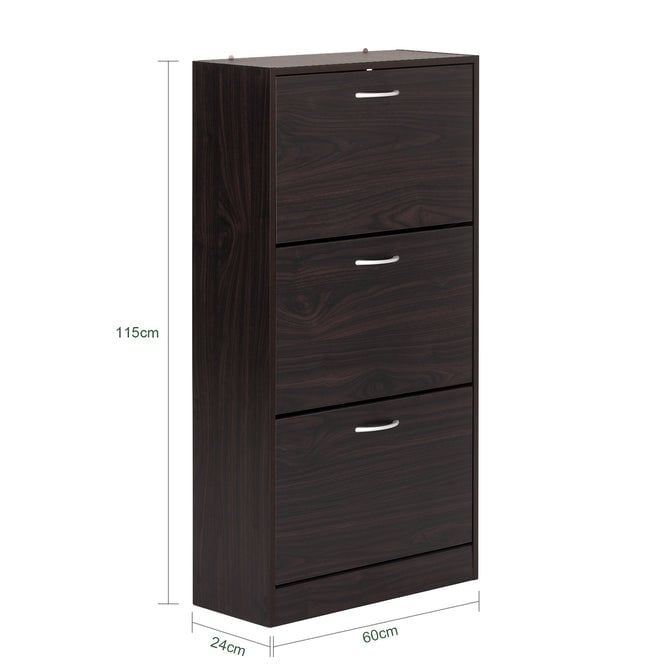 Haotian FSR110-BR, Brown Shoe Cabinet with 3 Flip Drawers, Freestanding Shoe Rack, Shoe Storage Cupboard Organizer Unit Image 3