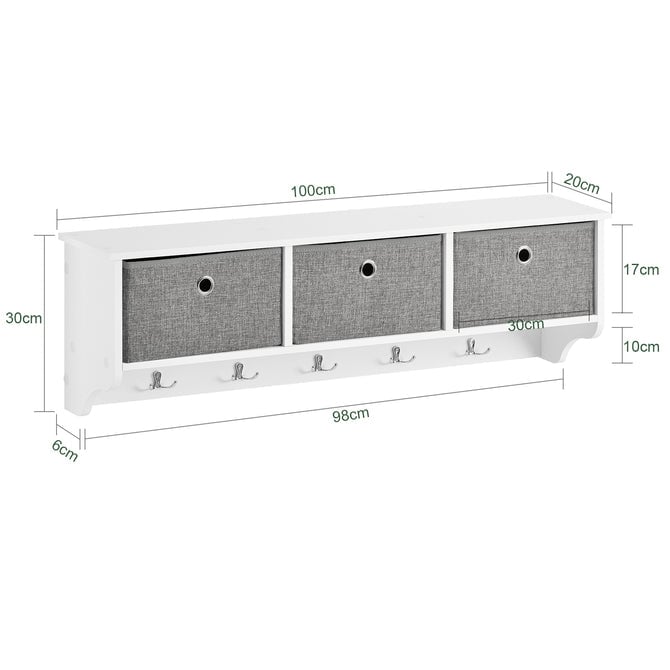 Haotian FRG282-W, Wall Coat Rack Wall Shelf Wall Storage Cabinet Unit with 3 Baskets 5 Hooks Image 2