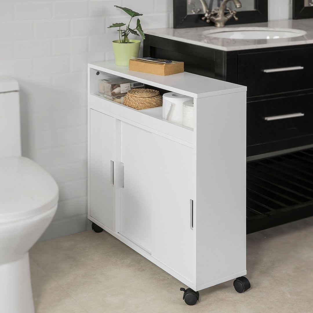 Haotian BZR02-W,  Version Bathroom Toilet Paper Roll Holder, Bathroom Storage Cabinet Cupboard on Wheels Image 4