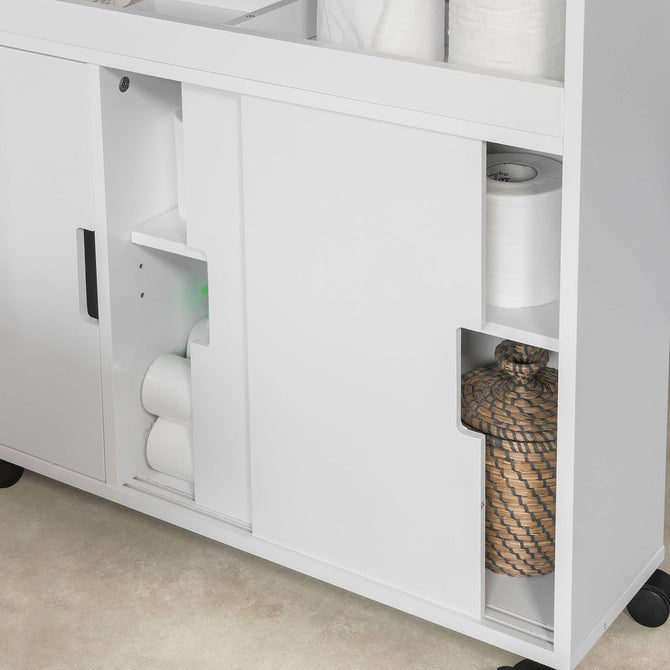 Haotian BZR02-W,  Version Bathroom Toilet Paper Roll Holder, Bathroom Storage Cabinet Cupboard on Wheels Image 7