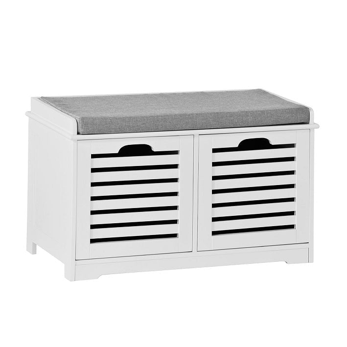 Haotian FSR23-K-W, White Storage Bench with 2 Drawers and Removable Seat Cushion, Shoe Cabinet Shoe Bench Image 1