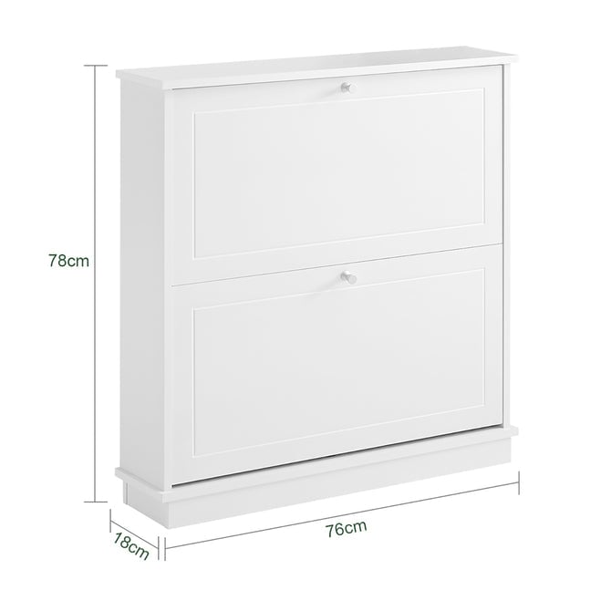 Haotian FSR99-W, White Shoe Cabinet with 2 Flip-Drawers, Freestanding Shoe Rack, Narrow Shoe Organiazer Image 3