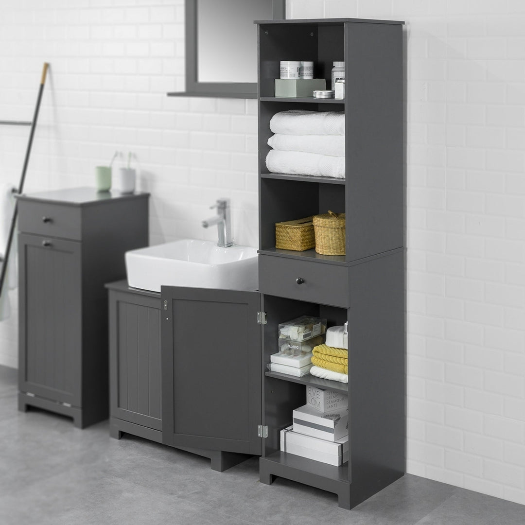 Haotian BZR17-DG, Grey Floor Standing Tall Bathroom Storage Cabinet with Shelves and Drawers,Linen Tower Bath Cabinet, Image 2