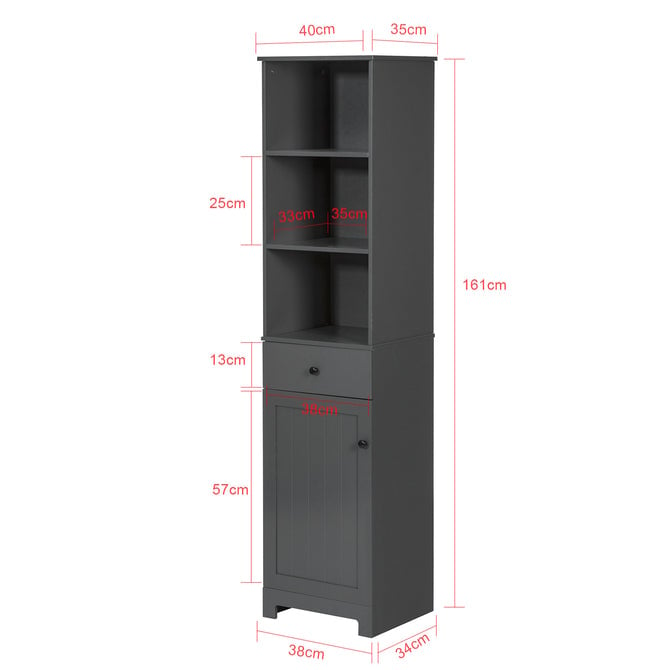 Haotian BZR17-DG, Grey Floor Standing Tall Bathroom Storage Cabinet with Shelves and Drawers,Linen Tower Bath Cabinet, Image 3