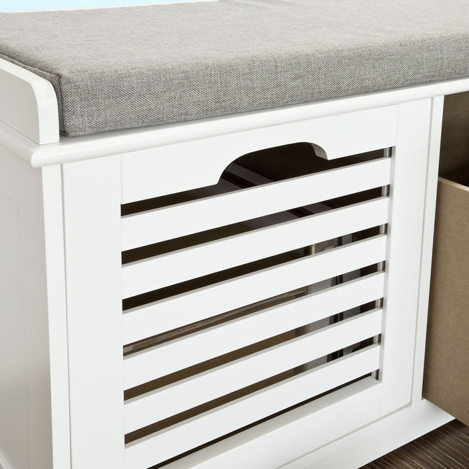 Haotian FSR23-K-W, White Storage Bench with 2 Drawers and Removable Seat Cushion, Shoe Cabinet Shoe Bench Image 6