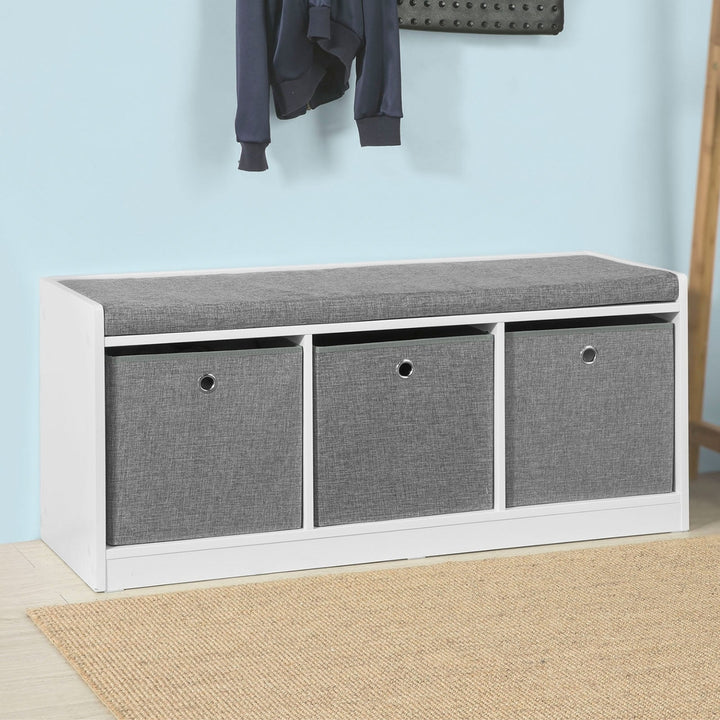 Haotian FSR65-DG Grey Storage Bench with Cushion 3 Baskets Shoe Rack 40x12.6 in Image 1