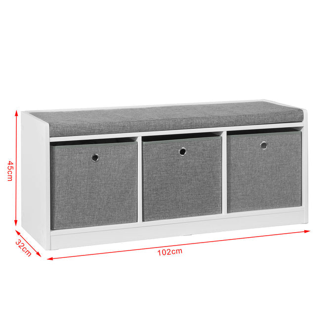 Haotian FSR65-DG Grey Storage Bench with Cushion 3 Baskets Shoe Rack 40x12.6 in Image 2