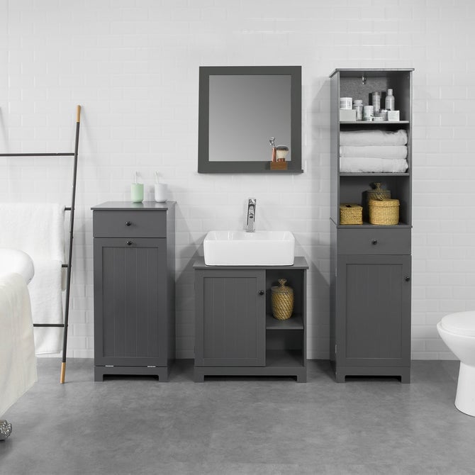 Haotian BZR17-DG, Grey Floor Standing Tall Bathroom Storage Cabinet with Shelves and Drawers,Linen Tower Bath Cabinet, Image 7