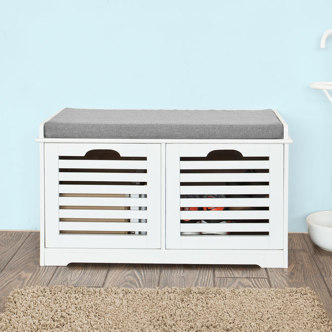 Haotian FSR23-K-W, White Storage Bench with 2 Drawers and Removable Seat Cushion, Shoe Cabinet Shoe Bench Image 7