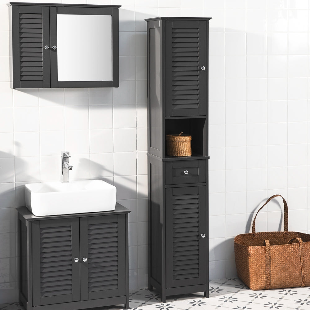 Haotian FRG236-DG Dark Grey Floor Standing Bathroom Storage Cabinet 170cm MDF Image 2