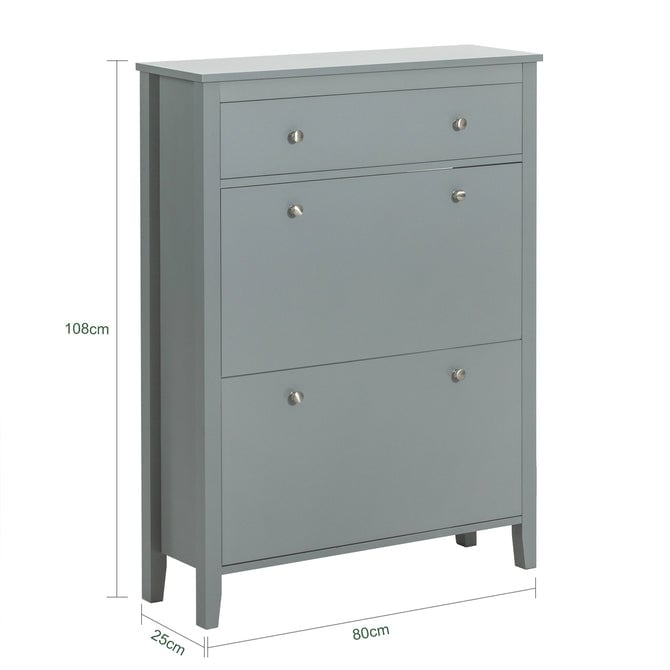 Haotian FSR89-HG, Grey Shoe Cabinet with 1 Slide Drawer and 2 Flip Drawers, Freestanding Shoe Rack, Shoe Organiazer Image 3