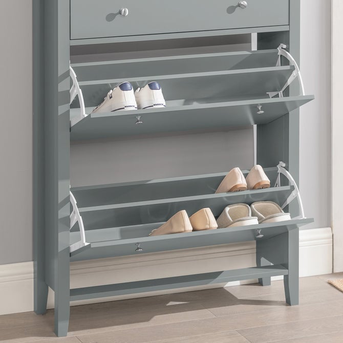 Haotian FSR89-HG, Grey Shoe Cabinet with 1 Slide Drawer and 2 Flip Drawers, Freestanding Shoe Rack, Shoe Organiazer Image 7