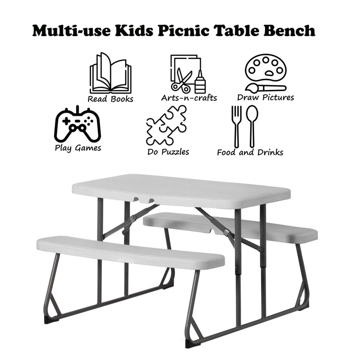 Foldable White Kids Picnic Table Bench 32.85"L Portable Outdoor Activity Table Image 3