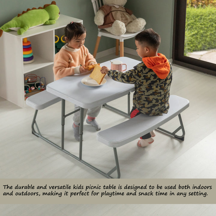 Foldable White Kids Picnic Table Bench 32.85"L Portable Outdoor Activity Table Image 4