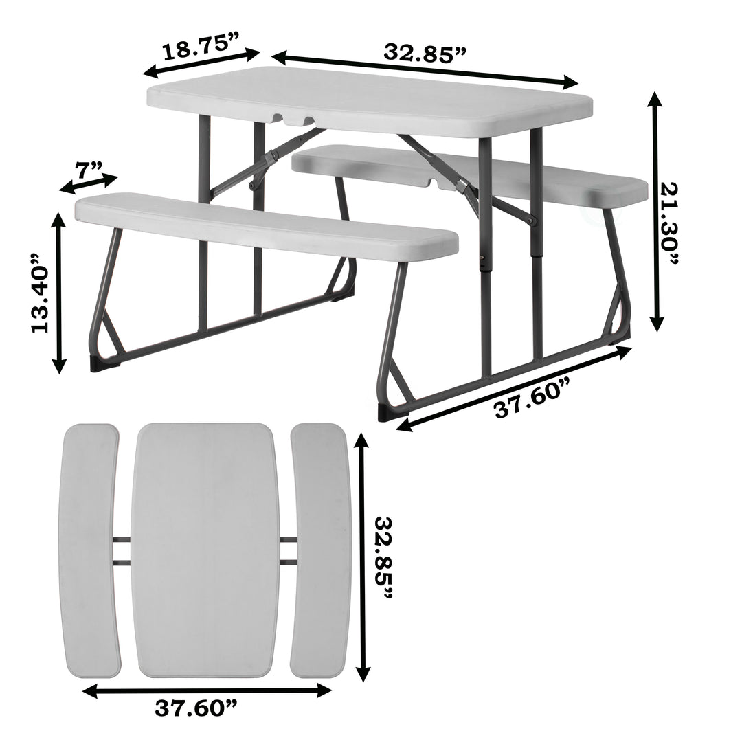 Foldable White Kids Picnic Table Bench 32.85"L Portable Outdoor Activity Table Image 6