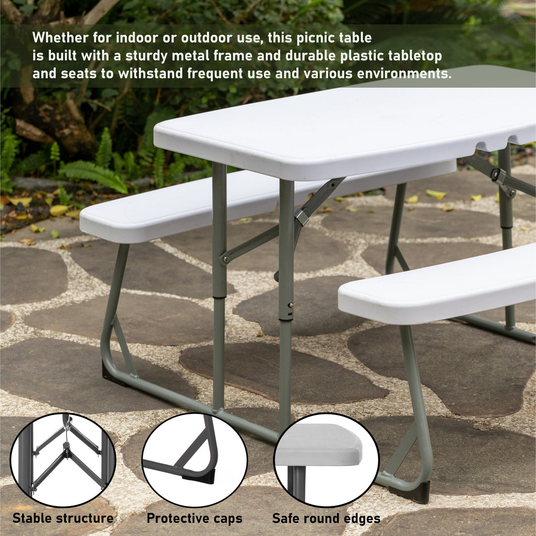 Foldable White Kids Picnic Table Bench 32.85"L Portable Outdoor Activity Table Image 9