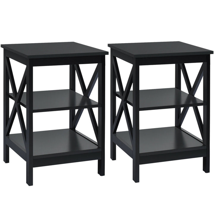 2 PCS 3-Tier Nightstand End Table X Design Storage Display Shelf Living Room Image 6